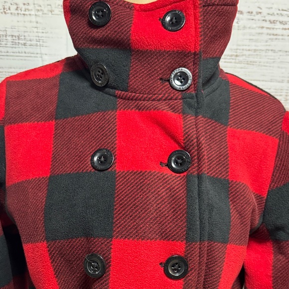 Red & Black Buffalo Plaid Fleece Peacoat - Picture 2 of 6